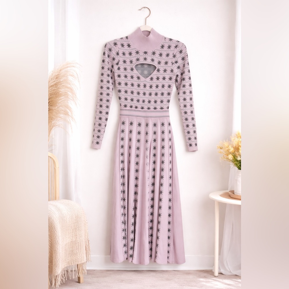 Temperley London Pink Star-Print Long Sleeve Maxi Dress